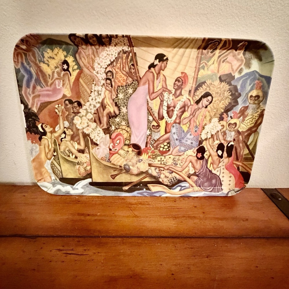 Vtg Makahiki  Tray Pacific‎ Coaster Eugene Savage SS Lurline Hawaii Royal Luau
